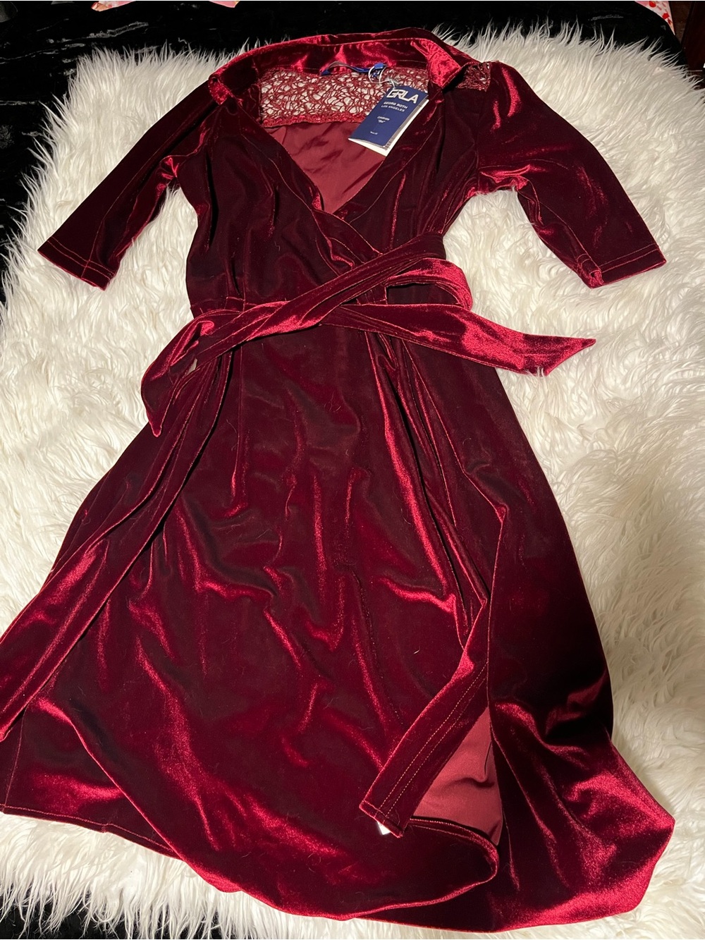 Velvet Wrap Midi Dress in Deep Wine by GRLA
